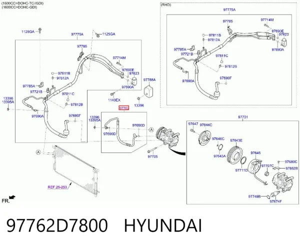 Przewód klimatyzacji, od sprężarki do chłodnicy 97762D7800 Hyundai/Kia