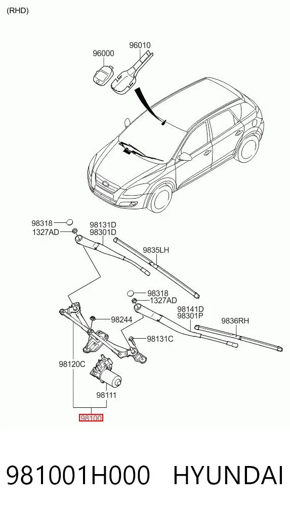 Mechanizm wycieraczek 981001H000 Hyundai/Kia