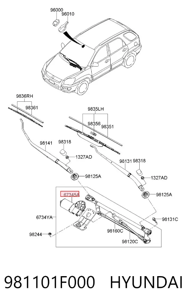 Silniczek wycieraczki szyby przedniej 981101F000 Hyundai/Kia