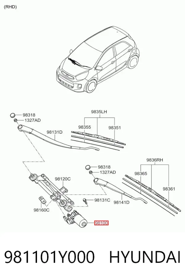 Silniczek wycieraczki szyby przedniej KIA Picanto II
