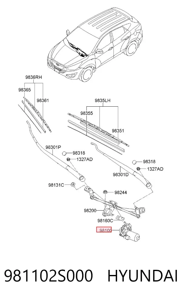 Silniczek wycieraczki szyby przedniej 981102S000 Hyundai/Kia