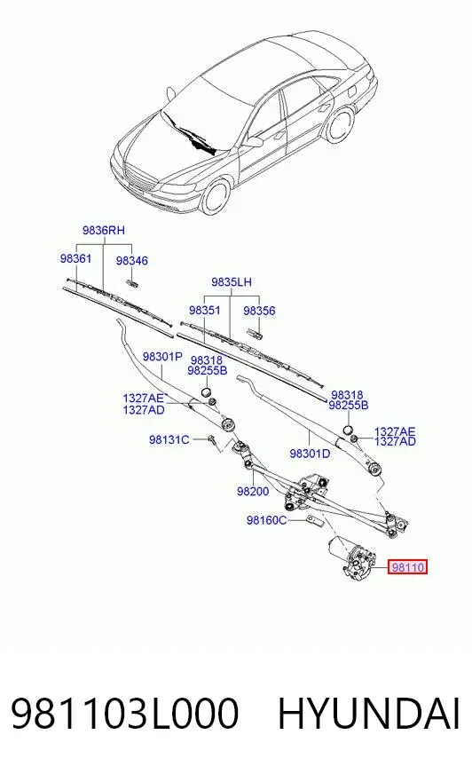 Silniczek wycieraczki szyby przedniej Hyundai Grandeur TG