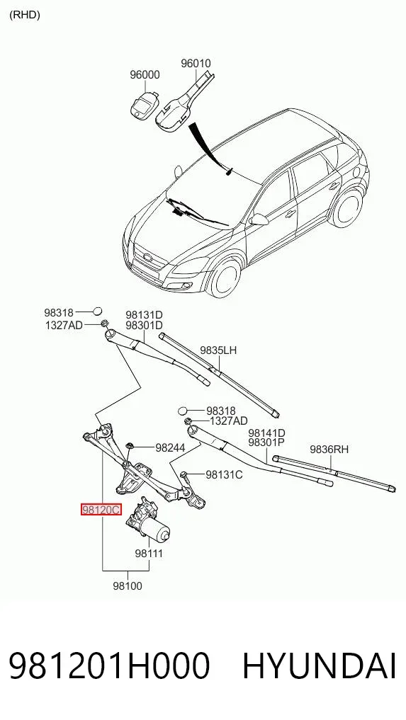 Mechanizm wycieraczek 981201H000 Hyundai/Kia