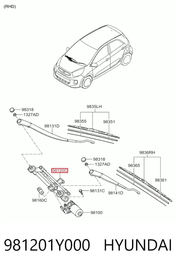 Mechanizm wycieraczek KIA Picanto II