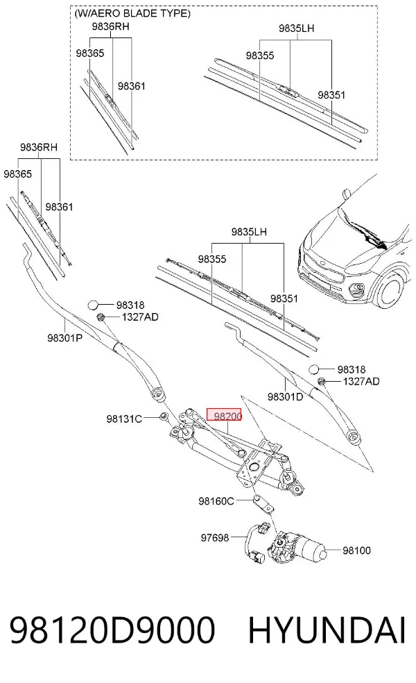 Mechanizm wycieraczek 98120D9000 Hyundai/Kia