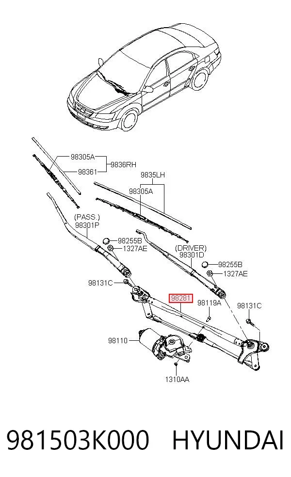 Mechanizm wycieraczek Hyundai Sonata V