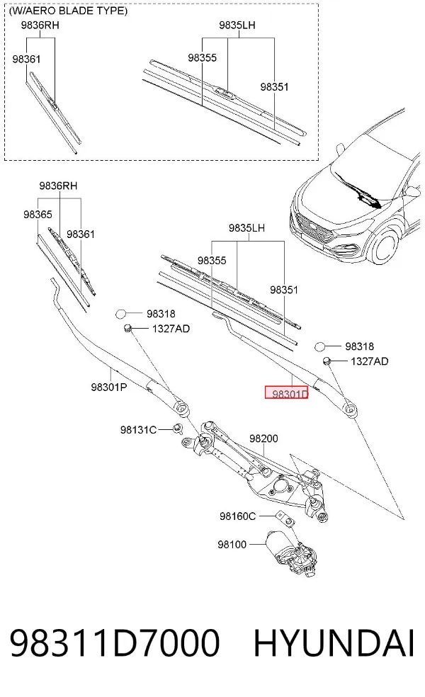 Ramię wycieraczki szyby przedniej Hyundai Tucson III