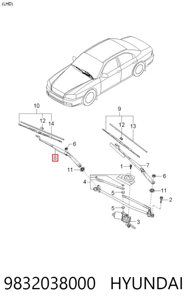 Ramię wycieraczki szyby przedniej Hyundai Sonata IV