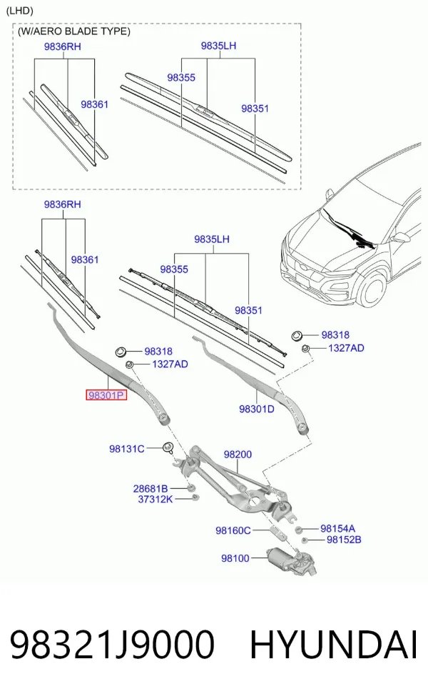 Ramię wycieraczki szyby przedniej Hyundai KONA OS