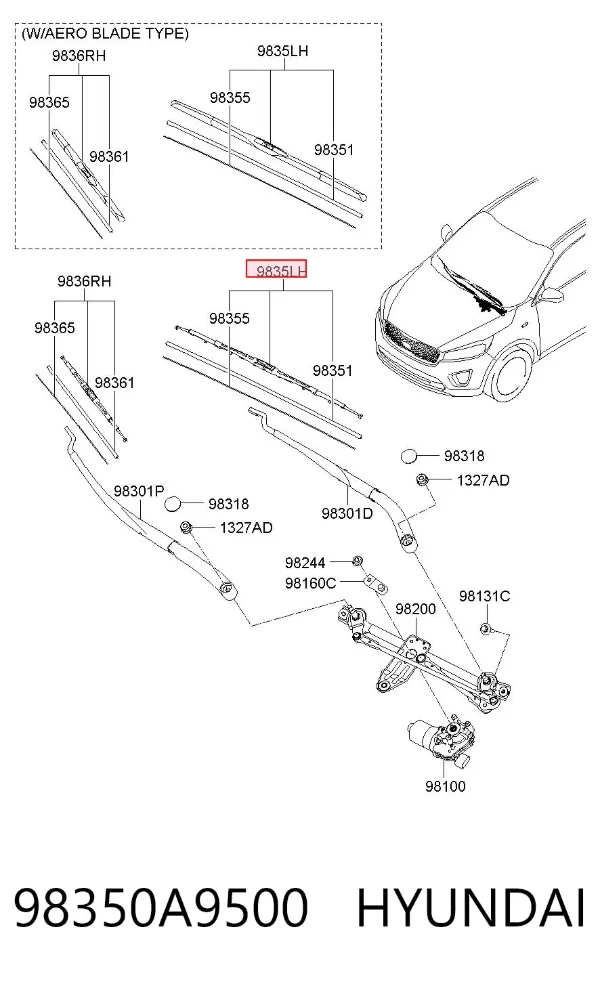 Pióro wycieraczki szyby przedniej kierowcy 98350A9500 Hyundai/Kia