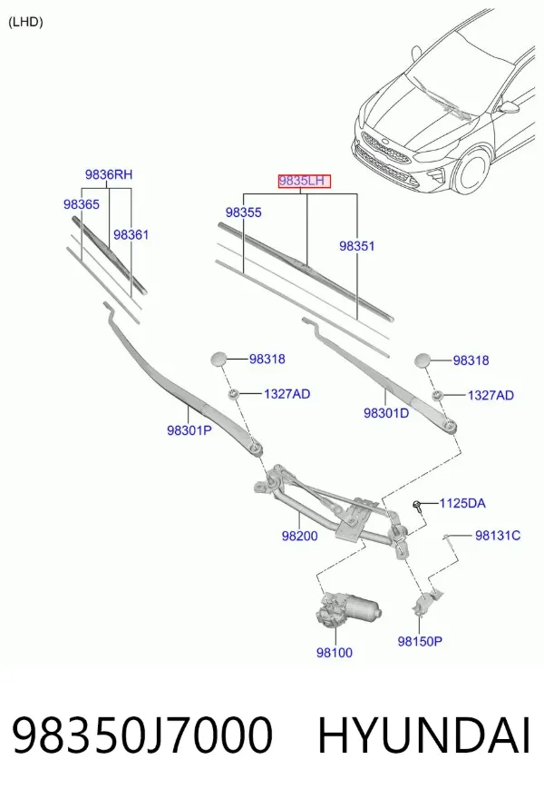 Pióro wycieraczki szyby przedniej kierowcy 98350J7000 Hyundai/Kia