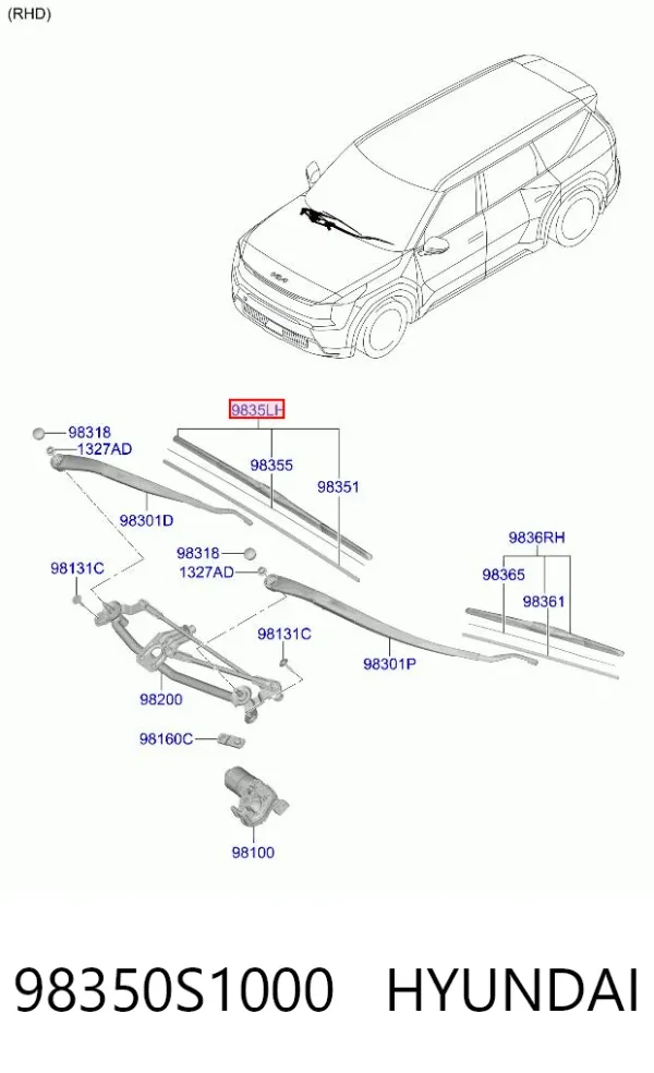 Pióro wycieraczki szyby przedniej kierowcy 98350S1000 Hyundai/Kia