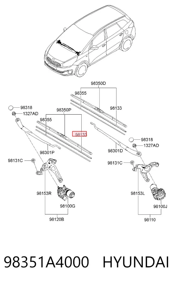 Pióro wycieraczki szyby przedniej, zestaw (2 szt.) 98351A4000 Hyundai/Kia
