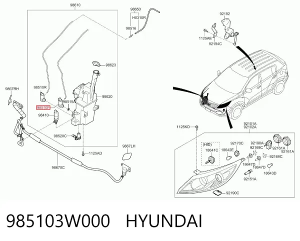 Pompka spryskiwacza szyby przedniej 985103W000 Hyundai/Kia