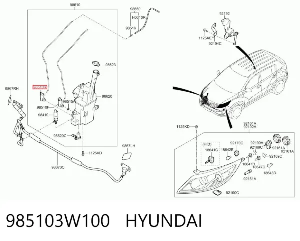 Pompka spryskiwacza szyby tylnej 985103W100 Hyundai/Kia