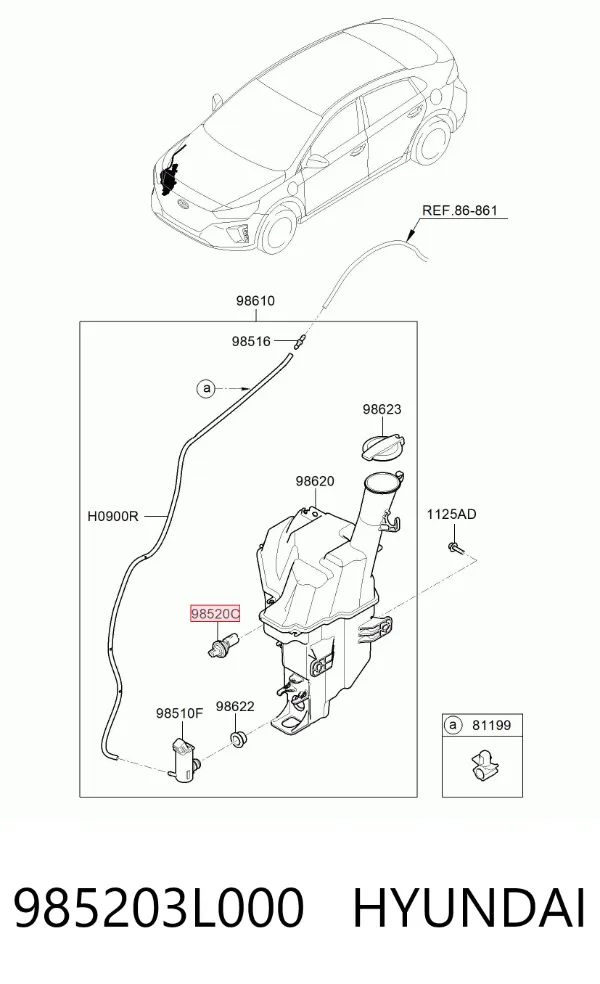 Czujnik poziomu płynu spryskiwacza szyby 985203L000 Hyundai/Kia