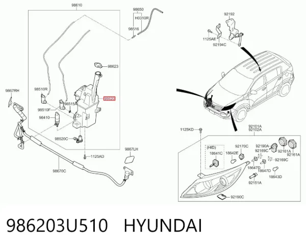 Zbiorniczek spryskiwacza szyb 986203U510 Hyundai/Kia