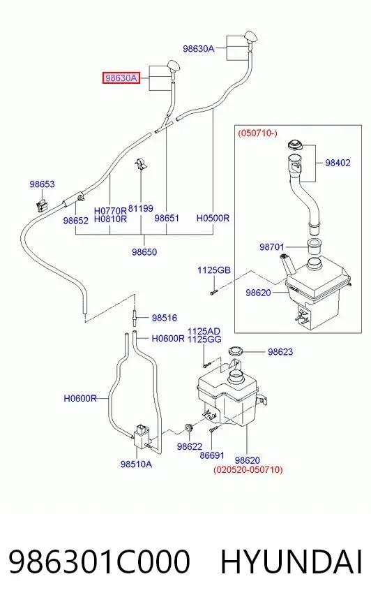 Dysza spryskiwacza szyby przedniej 986301C000 Hyundai/Kia