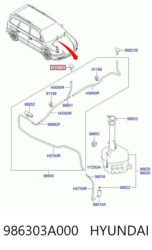 Dysza spryskiwacza szyby przedniej 986303A000 Hyundai/Kia