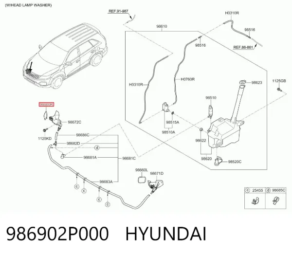 Nakładka dyszy spryskiwacza reflektora przedniego 986902P000 Hyundai/Kia