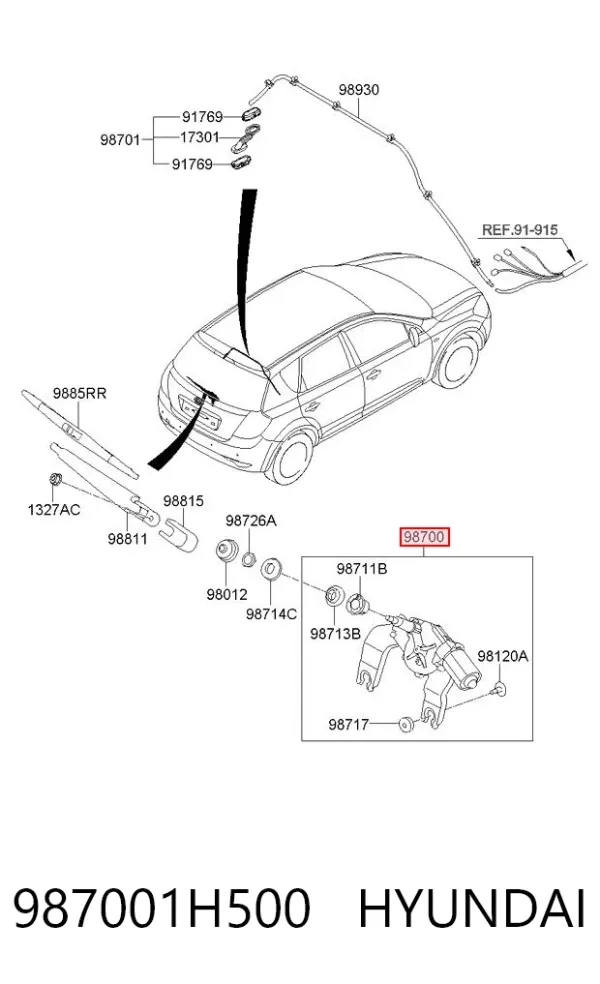 Silniczek wycieraczki tylnej szyby 987001H500 Hyundai/Kia