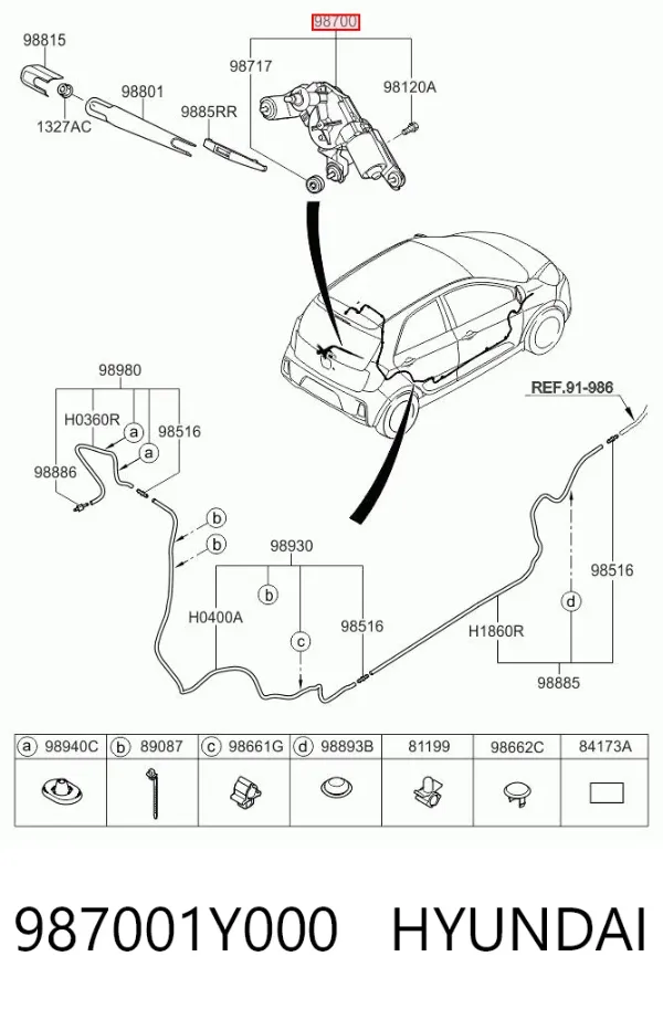 Mechanizm wycieraczki szyby tylnej 987001Y000 Hyundai/Kia
