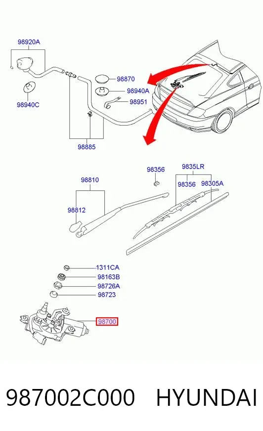 Silniczek wycieraczki tylnej szyby Hyundai Coupe II