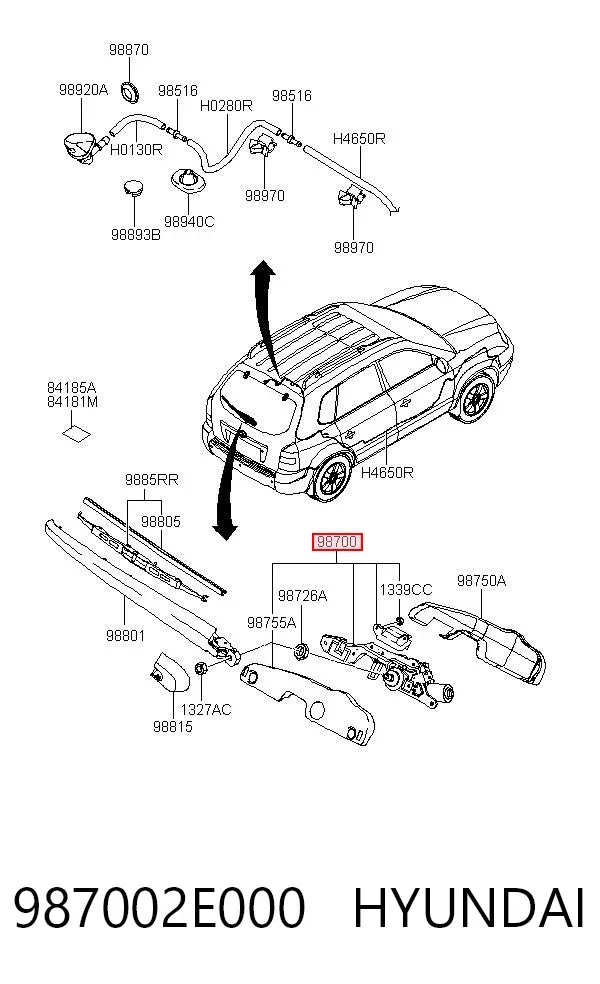 Silniczek wycieraczki tylnej szyby 987002E000 Hyundai/Kia