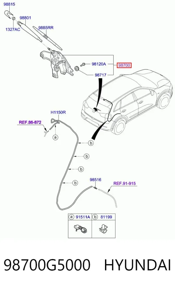 Silniczek wycieraczki tylnej szyby 98700G5000 Hyundai/Kia
