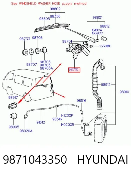 Silniczek wycieraczki tylnej szyby Hyundai H100 P