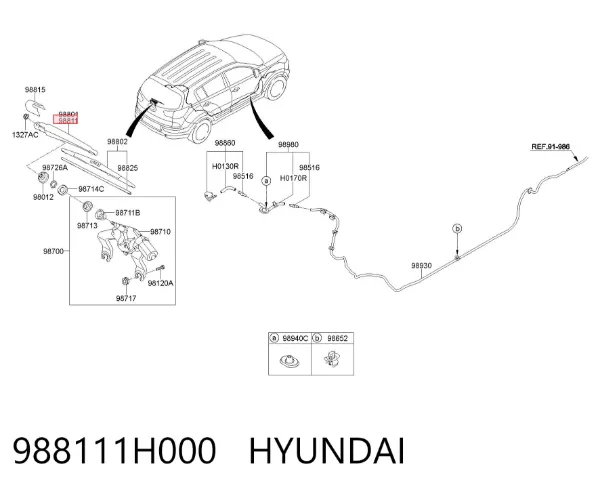 Ramię wycieraczki szyby tylnej 988111H000 Hyundai/Kia