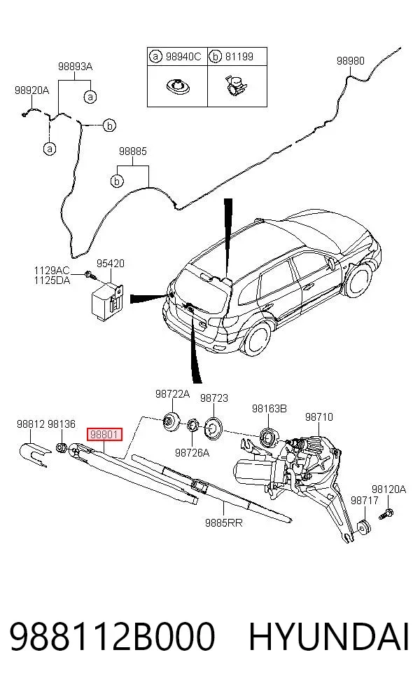 Ramię wycieraczki szyby tylnej 988112B000 Hyundai/Kia