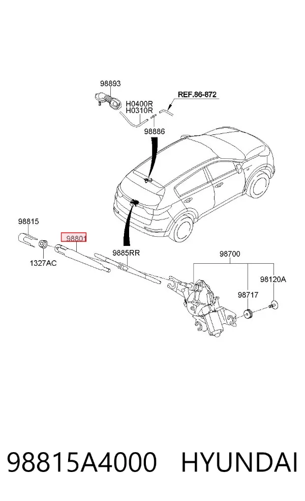 Ramię wycieraczki szyby tylnej 98815A4000 Hyundai/Kia