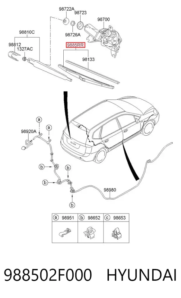 Pióro wycieraczki szyby tylnej 988502F000 Hyundai/Kia
