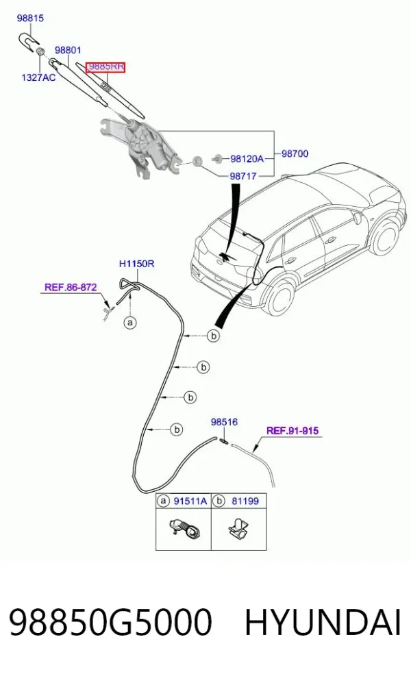 Pióro wycieraczki szyby tylnej 98850G5000 Hyundai/Kia