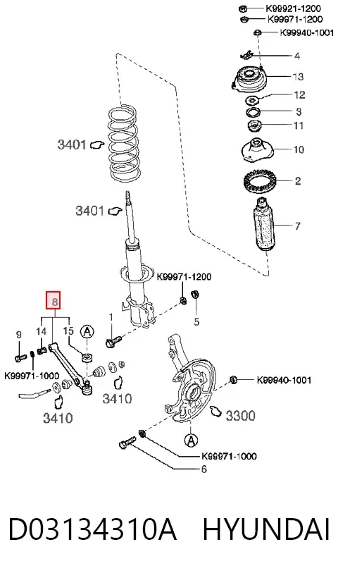 Wahacz zawieszenia przedniego dolny lewy/prawy D03134310A Hyundai/Kia