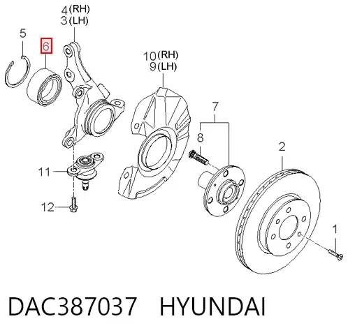 Łożysko piasty przedniej DAC387037 Hyundai/Kia