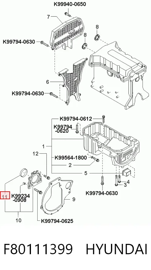 Uszczelniacz wału korbowego silnika tylny F80111399 Hyundai/Kia
