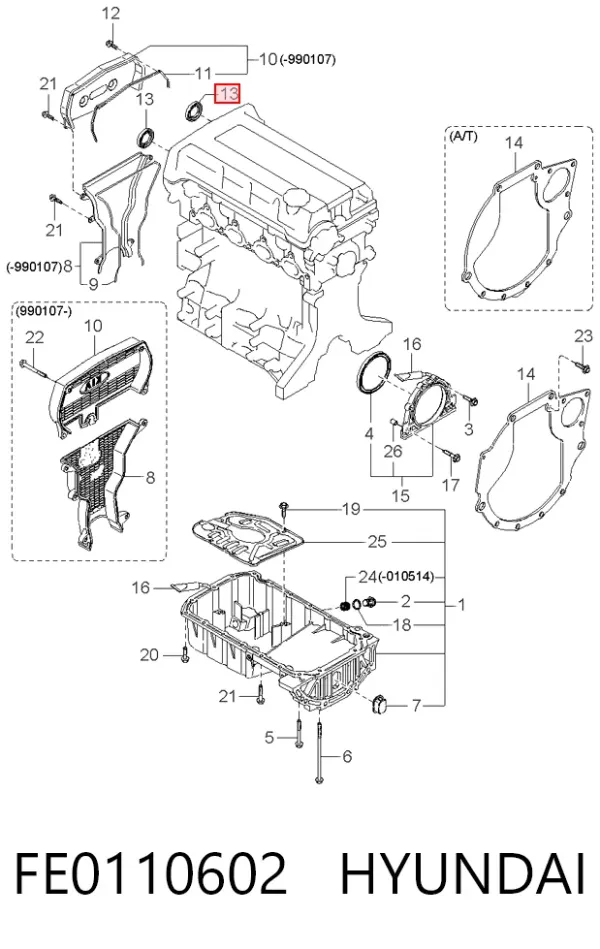 Uszczelniacz wałka rozrządu silnika przedni FE0110602 Hyundai/Kia