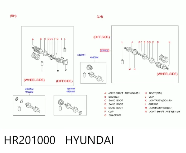 Półoś napędowa przednia lewa HR201000 Hyundai/Kia