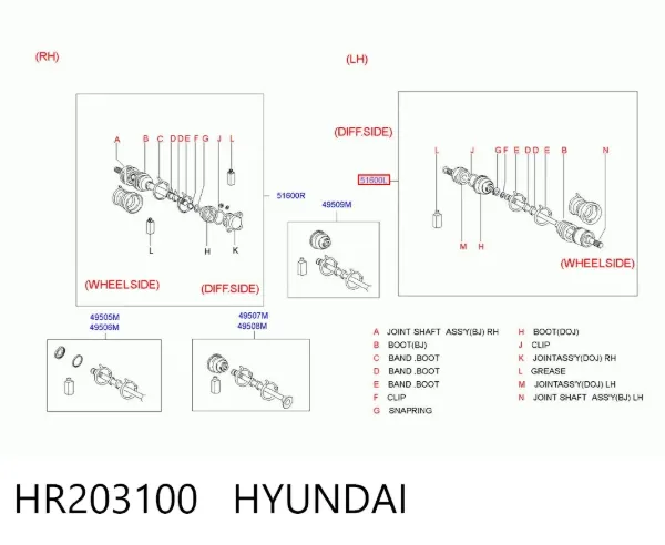 Półoś napędowa przednia lewa Hyundai Galloper JK