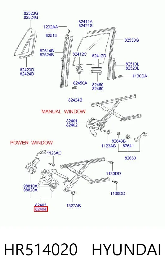 Mechanizm podnoszenia szyby drzwi przednich prawych Hyundai Galloper JK