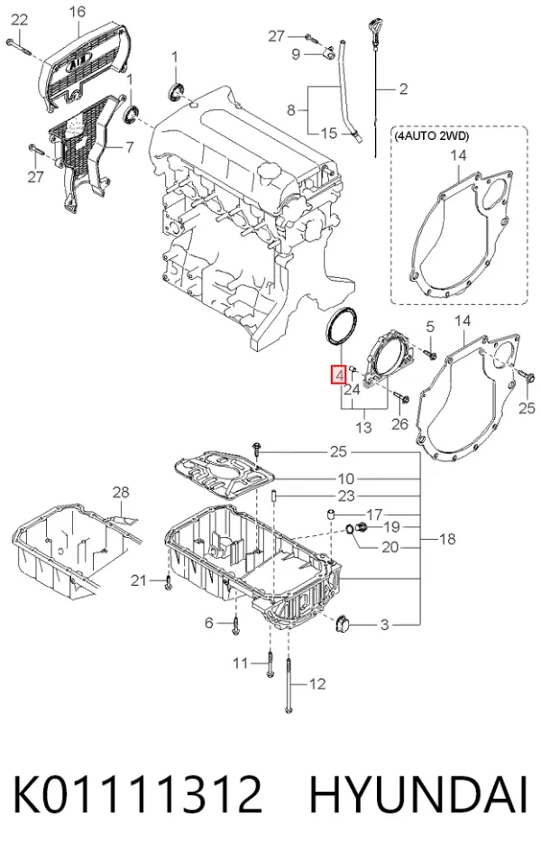 Uszczelniacz wału korbowego silnika tylny K01111312 Hyundai/Kia