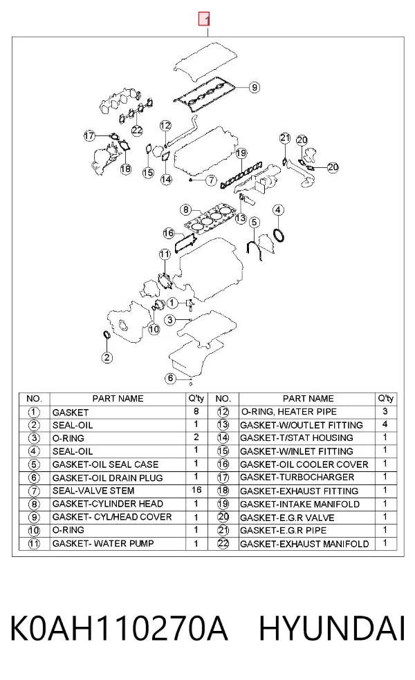 Zestaw uszczelek silnika pełny K0AH110270A Hyundai/Kia