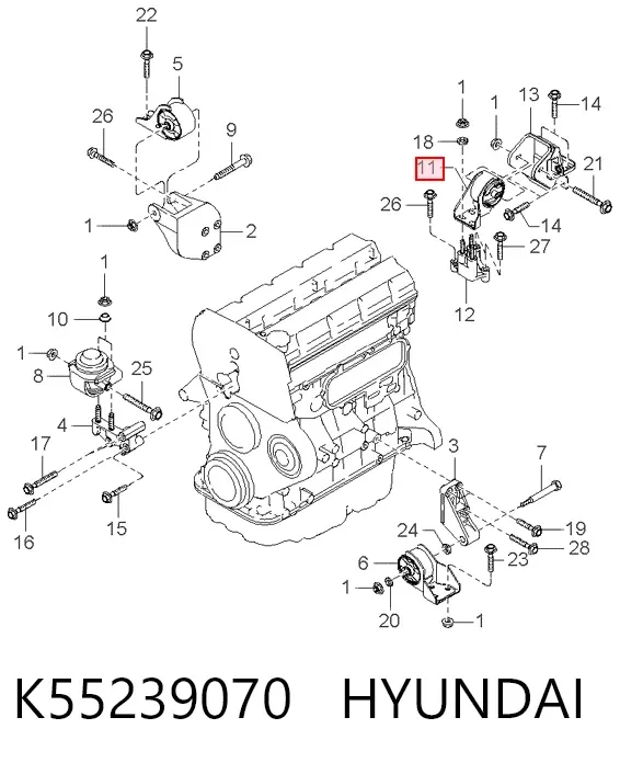 Poduszka (podpora) silnika lewa K55239070 Hyundai/Kia