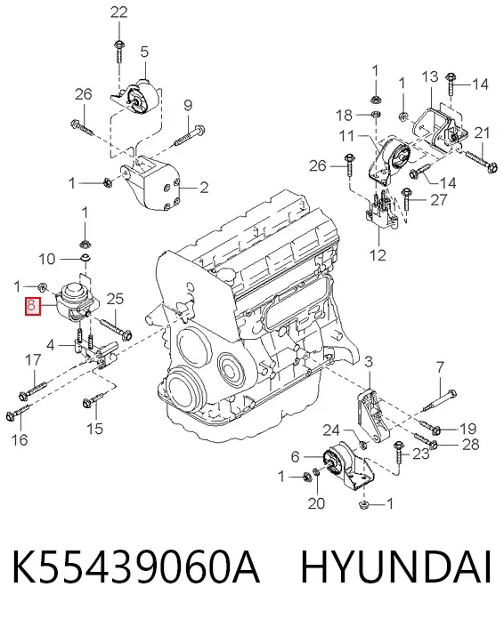 Poduszka (podpora) silnika prawa K55439060A Hyundai/Kia