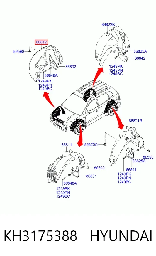 Nadkole błotnika przedniego prawe KH3175388 Hyundai/Kia
