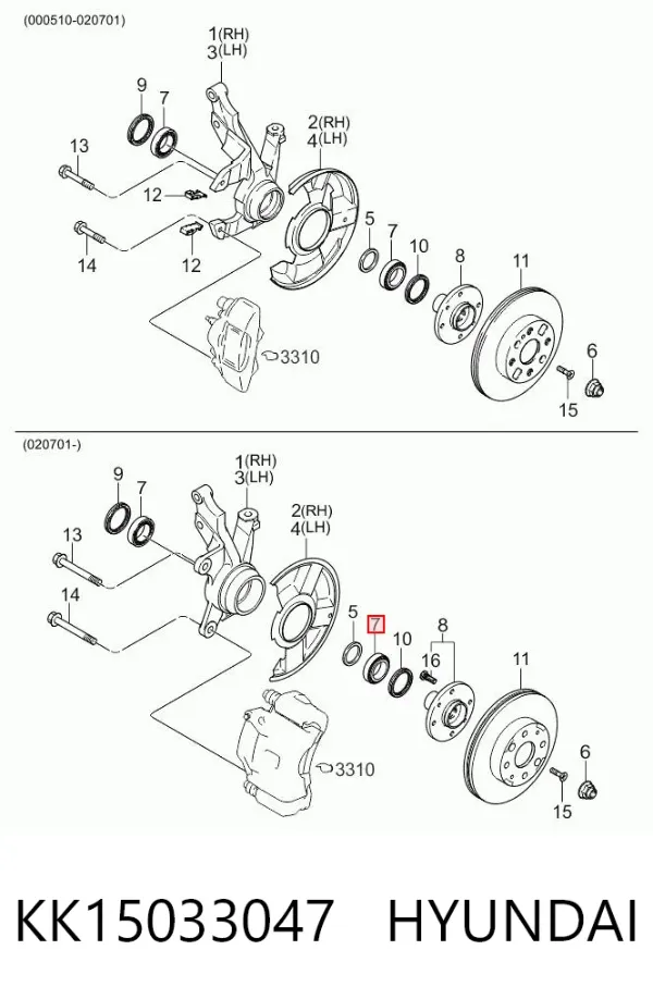 Łożysko piasty przedniej KK15033047 Hyundai/Kia