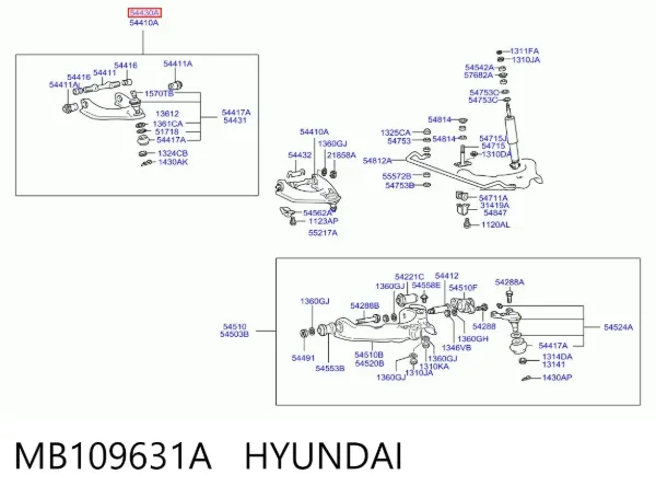 Wahacz zawieszenia przedniego prawy górny MB109631A Hyundai/Kia