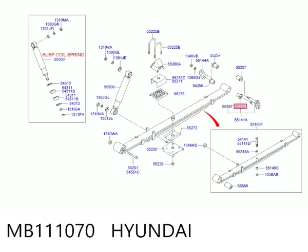 Silentblock tylnego resoru tylny MB111070 Hyundai/Kia